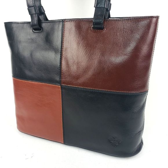 Patricia Nash Tote Bag Danville Colorblock Black British Tan Leather purse - Picture 1 of 16